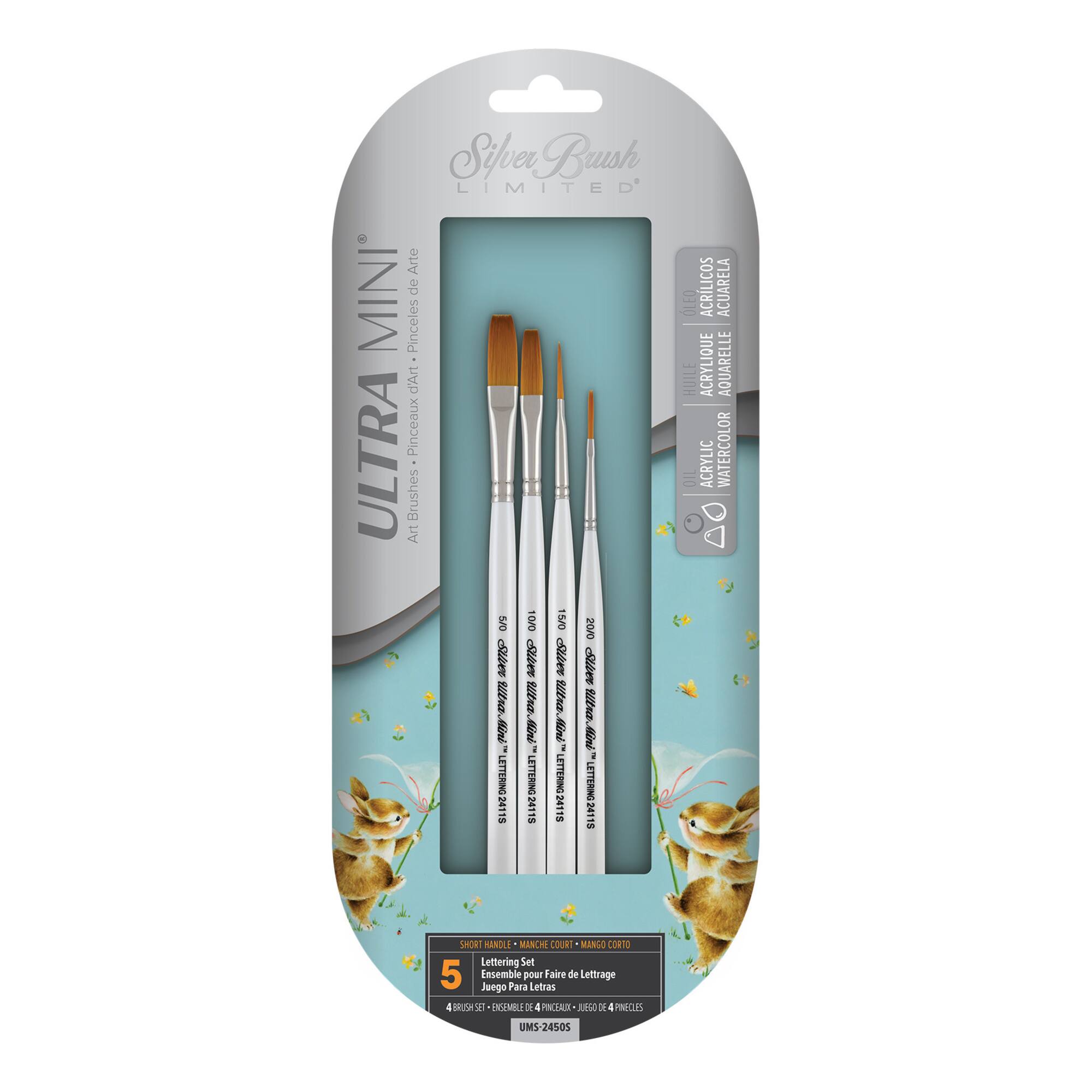 Silver Brush Limited Ultra Mini® White handles Lettering Brushes, 4ct